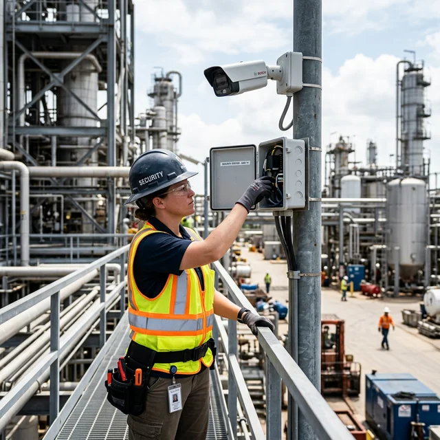 Vigilant engineer commissioning electronic security hardware on site