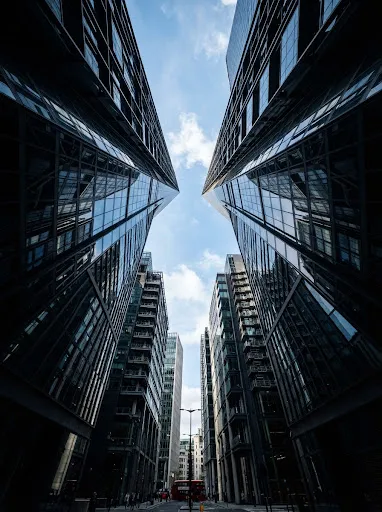 Modern glass office buildings