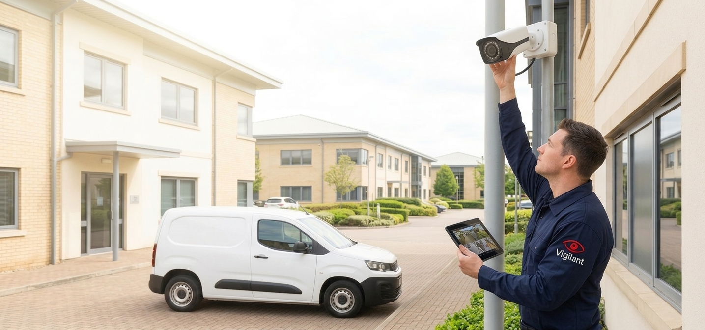 Remote CCTV monitoring station with security operators reviewing live feeds