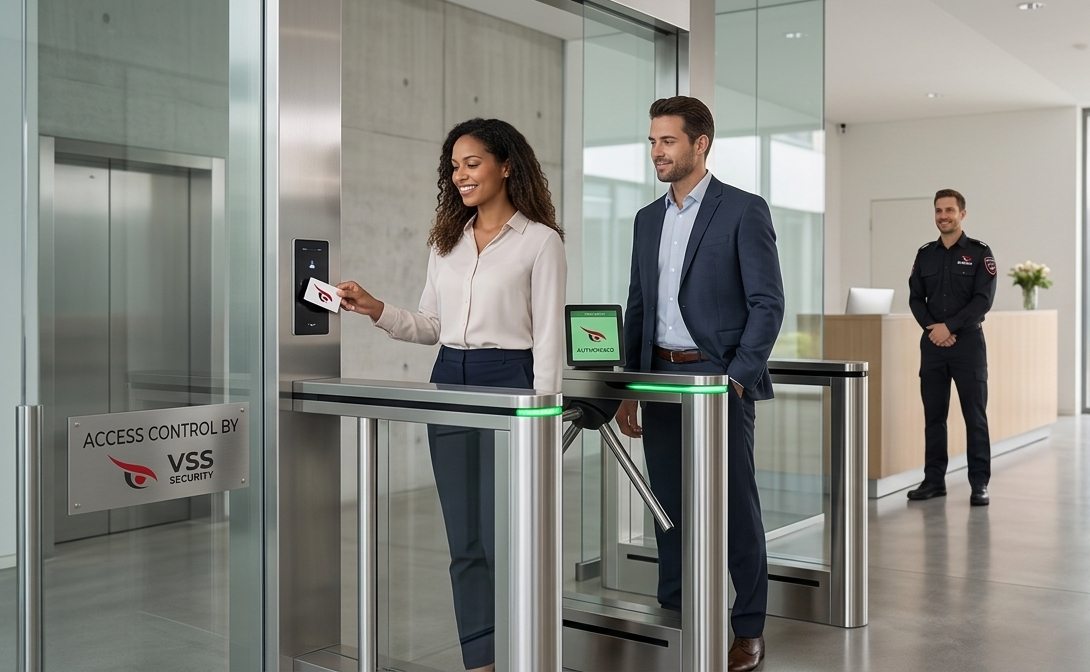 Commercial access control system installation at building entrance