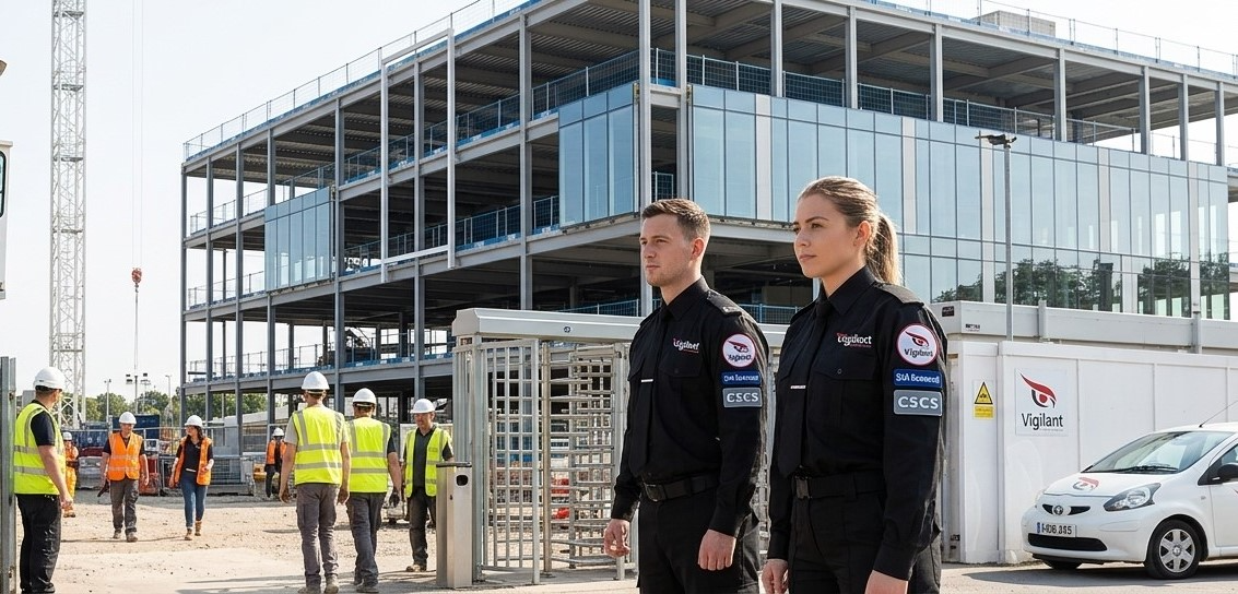 Security officer at a construction site entrance